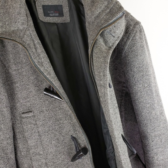 Zara Man Wool Peacoat Trench Jacket Gray Full Zip - Picture 6 of 8